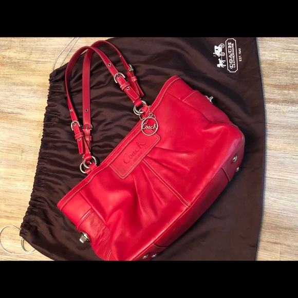 red leather coach purse
